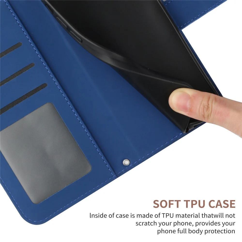 For iPhone 17 Pro Max Case Sunflower Imprint Leather Wallet Phone Cover with Wrist Strap - Sapphire - Image 6