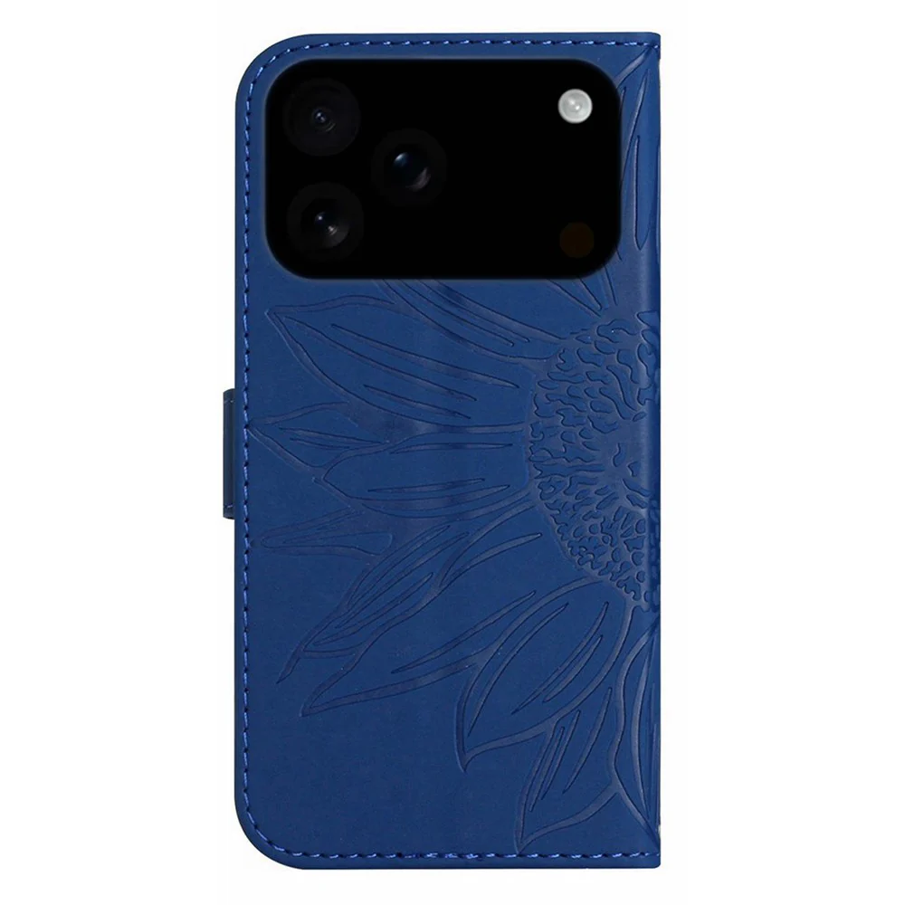 For iPhone 17 Pro Max Case Sunflower Imprint Leather Wallet Phone Cover with Wrist Strap - Sapphire - Image 7