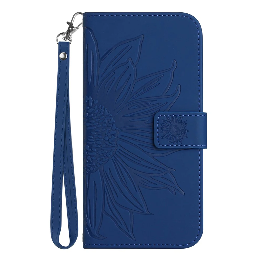 For iPhone 17 Pro Max Case Sunflower Imprint Leather Wallet Phone Cover with Wrist Strap - Sapphire - Image 8