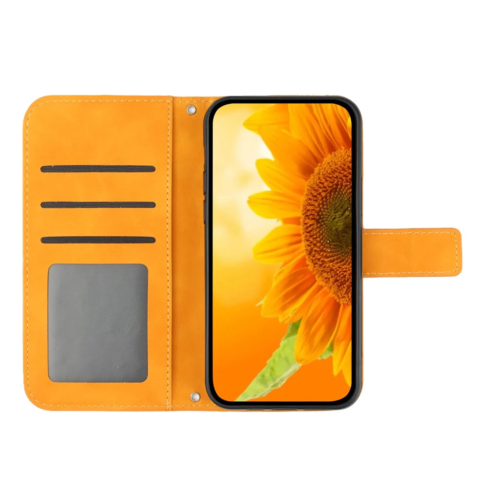 For iPhone 17 Pro Max Case Sunflower Imprint Leather Wallet Phone Cover with Wrist Strap - Yellow - Image 2