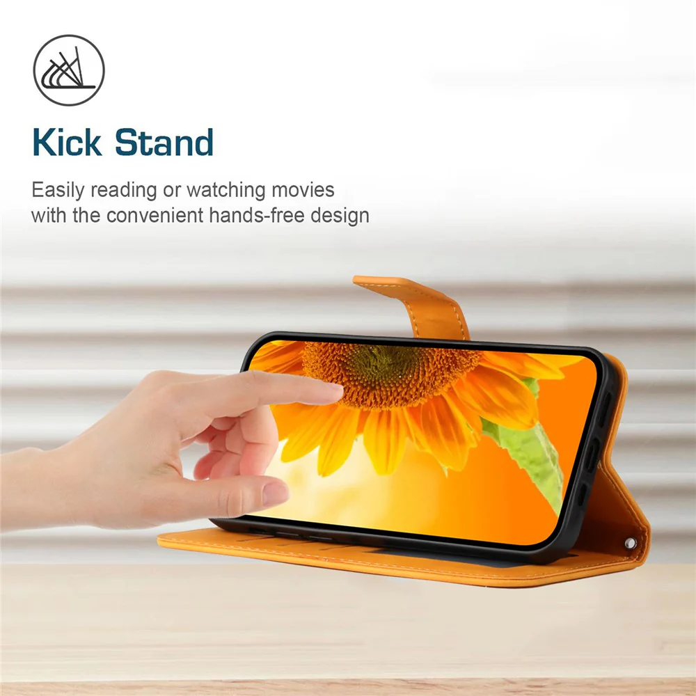 For iPhone 17 Pro Max Case Sunflower Imprint Leather Wallet Phone Cover with Wrist Strap - Yellow - Image 3