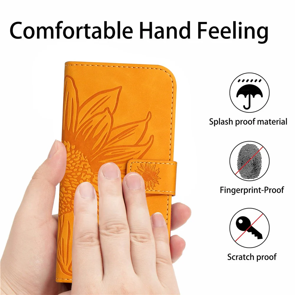 For iPhone 17 Pro Max Case Sunflower Imprint Leather Wallet Phone Cover with Wrist Strap - Yellow - Image 4