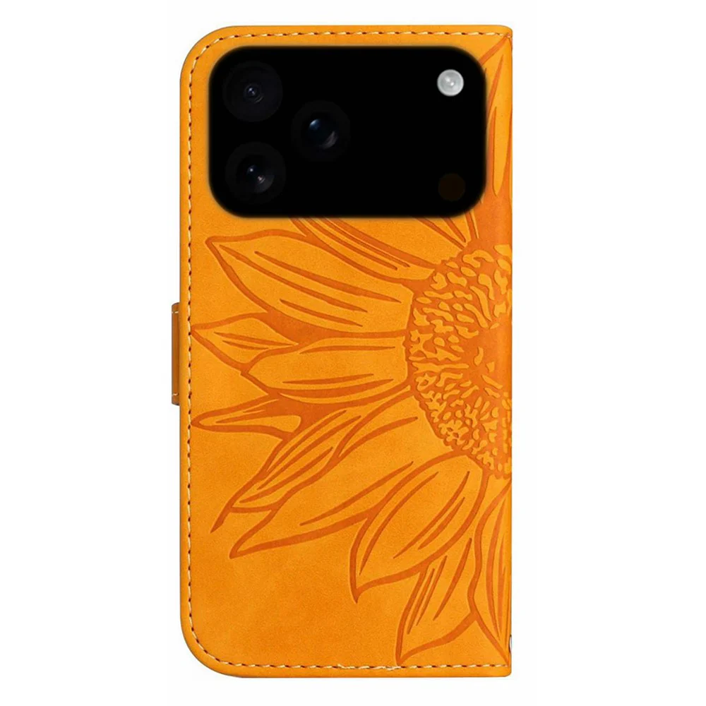 For iPhone 17 Pro Max Case Sunflower Imprint Leather Wallet Phone Cover with Wrist Strap - Yellow - Image 7