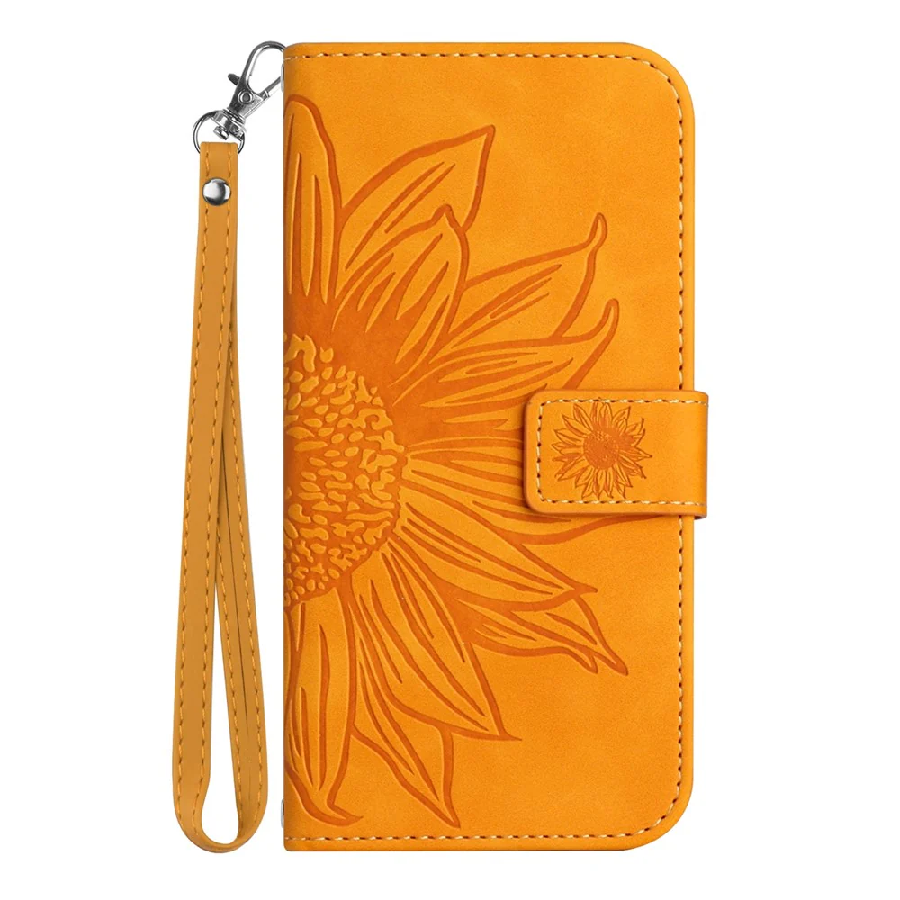 For iPhone 17 Pro Max Case Sunflower Imprint Leather Wallet Phone Cover with Wrist Strap - Yellow - Image 8