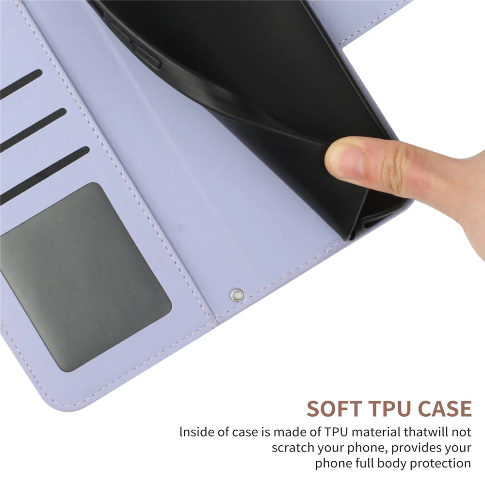For iPhone 17 Pro Max Case Sunflower Imprint PU Leather Phone Cover with Long Strap - Light Purple - Image 6