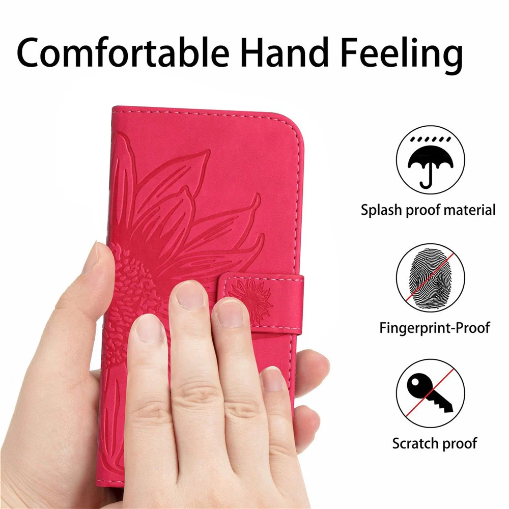 For iPhone 17 Pro Max Case Sunflower Imprint PU Leather Phone Cover with Long Strap - Rose - Image 4