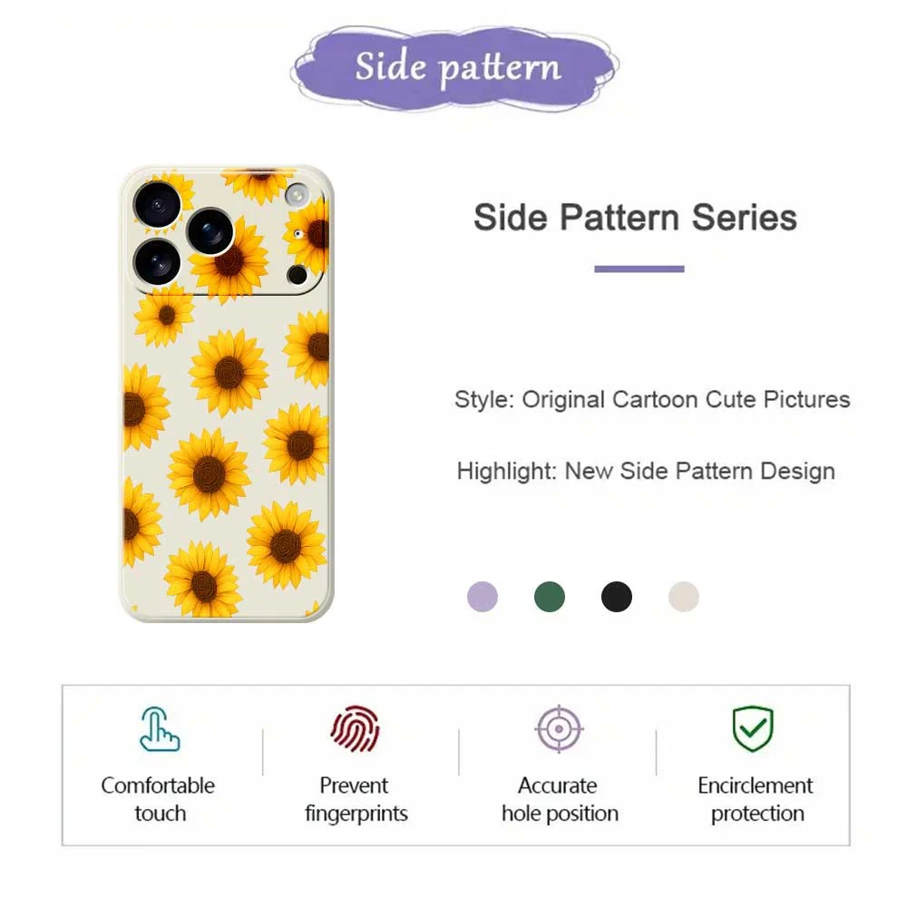 For iPhone 17 Pro Max Case Sunflowers Pattern Printing Straight Edge TPU Phone Back Cover - Beige - Image 2