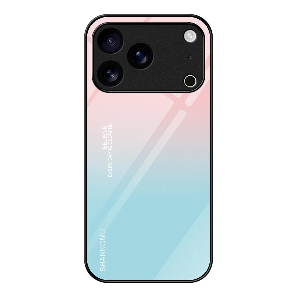 For iPhone 17 Pro Max Case Tempered Glass + PC + TPU Phone Protector Pattern Printing - Gradient Pink Blue