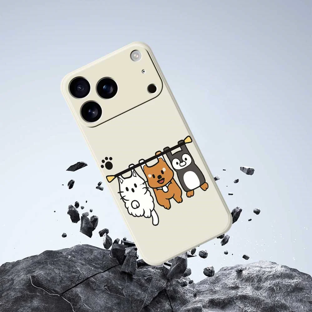 For iPhone 17 Pro Max Case Three Animal Dolls Pattern Printing Straight Edge TPU Phone Back Cover - Black - Image 7