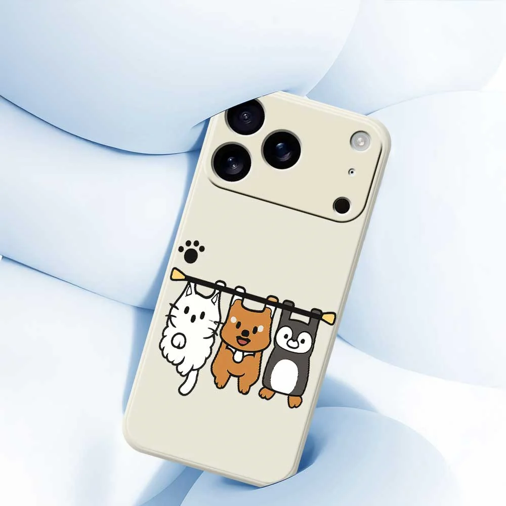 For iPhone 17 Pro Max Case Three Animal Dolls Pattern Printing Straight Edge TPU Phone Back Cover - Purple - Image 5
