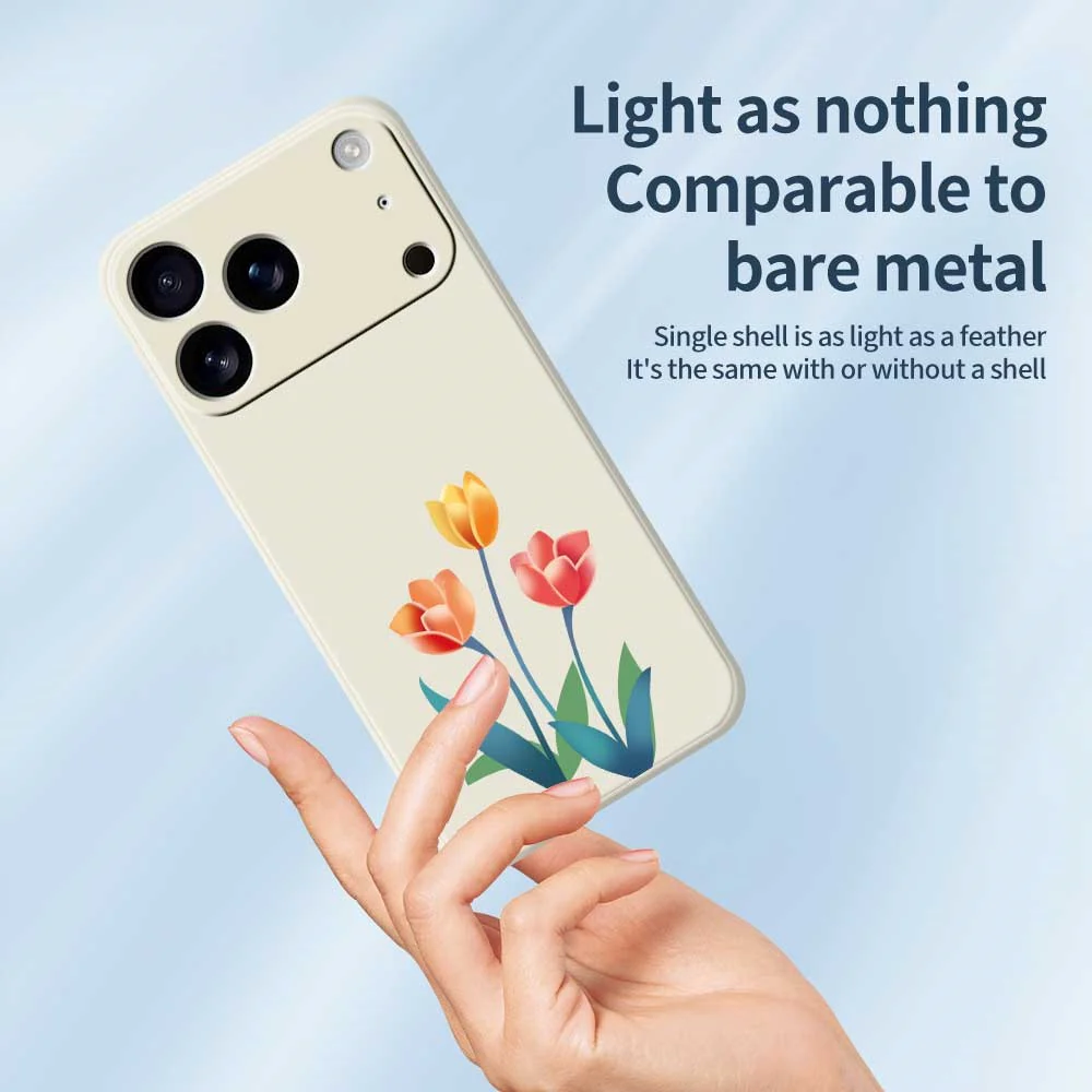 For iPhone 17 Pro Max Case Three Flowers Pattern Printing Straight Edge TPU Phone Back Cover - Beige - Image 4