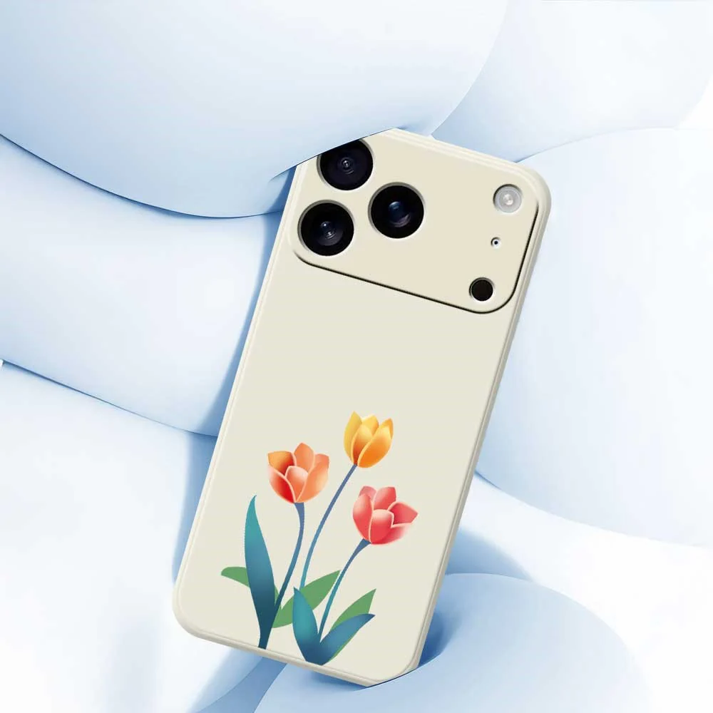 For iPhone 17 Pro Max Case Three Flowers Pattern Printing Straight Edge TPU Phone Back Cover - Beige - Image 5