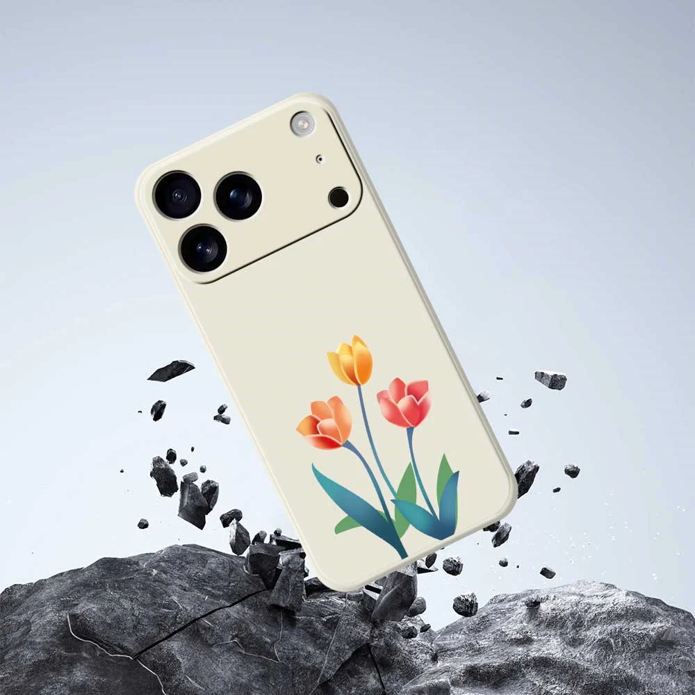 For iPhone 17 Pro Max Case Three Flowers Pattern Printing Straight Edge TPU Phone Back Cover - Beige - Image 7