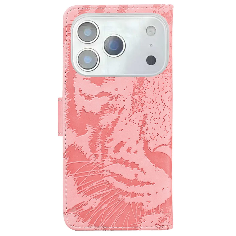 For iPhone 17 Pro Max Case Tiger Imprint Leather Wallet Phone Cover - Pink - Image 7