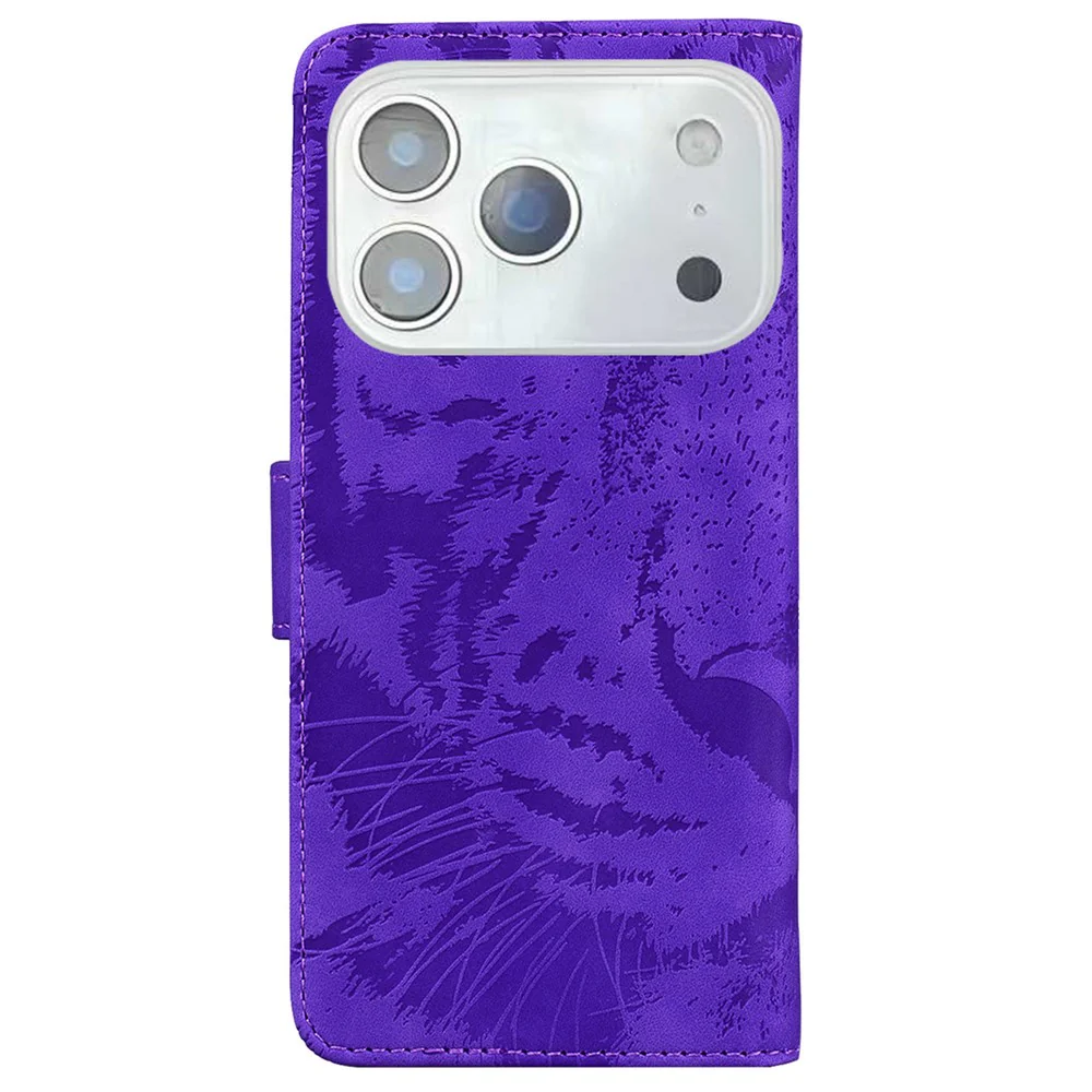 For iPhone 17 Pro Max Case Tiger Imprint Leather Wallet Phone Cover - Purple - Image 7