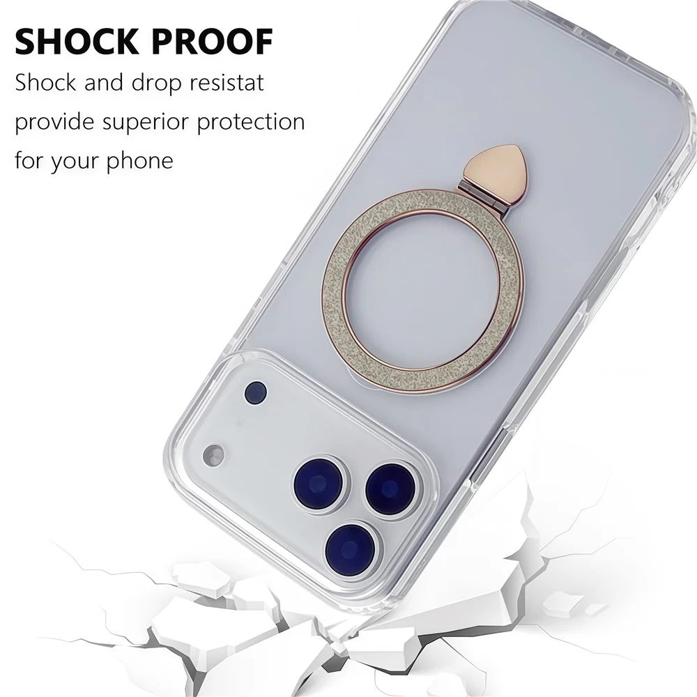 For iPhone 17 Pro Max Case TPU + Acrylic Clear Phone Cover with Glitter Ring Kickstand - Black - Image 7