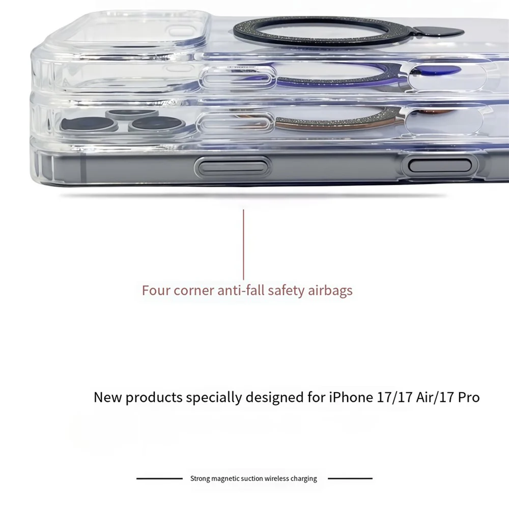 For iPhone 17 Pro Max Case TPU + Acrylic Clear Phone Cover with Glitter Ring Kickstand - Gold - Image 6