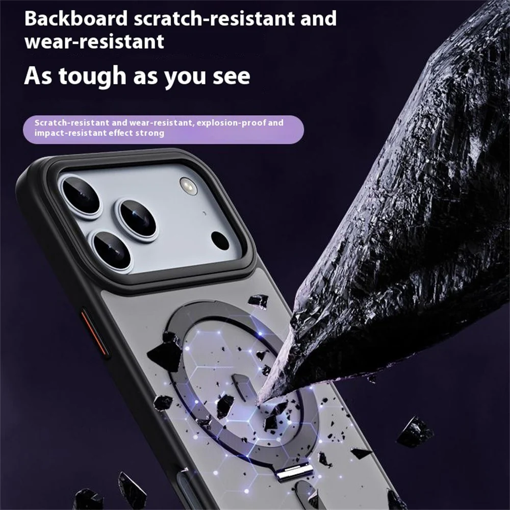 For iPhone 17 Pro Max Case TPU + Acrylic Hidden Magnetic Kickstand Phone Cover - Black - Image 3
