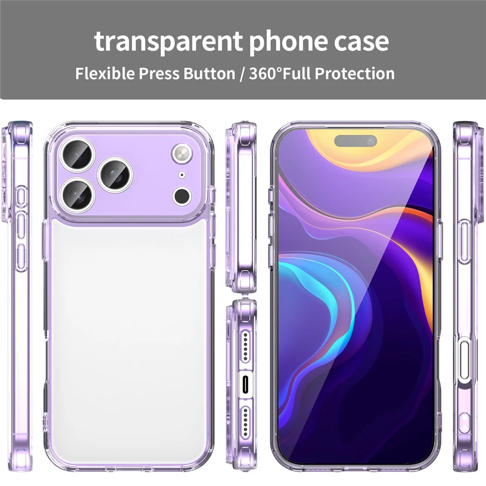 For iPhone 17 Pro Max Case TPU + Acrylic Phone Back Cover Anti Yellowing - Purple - Image 6