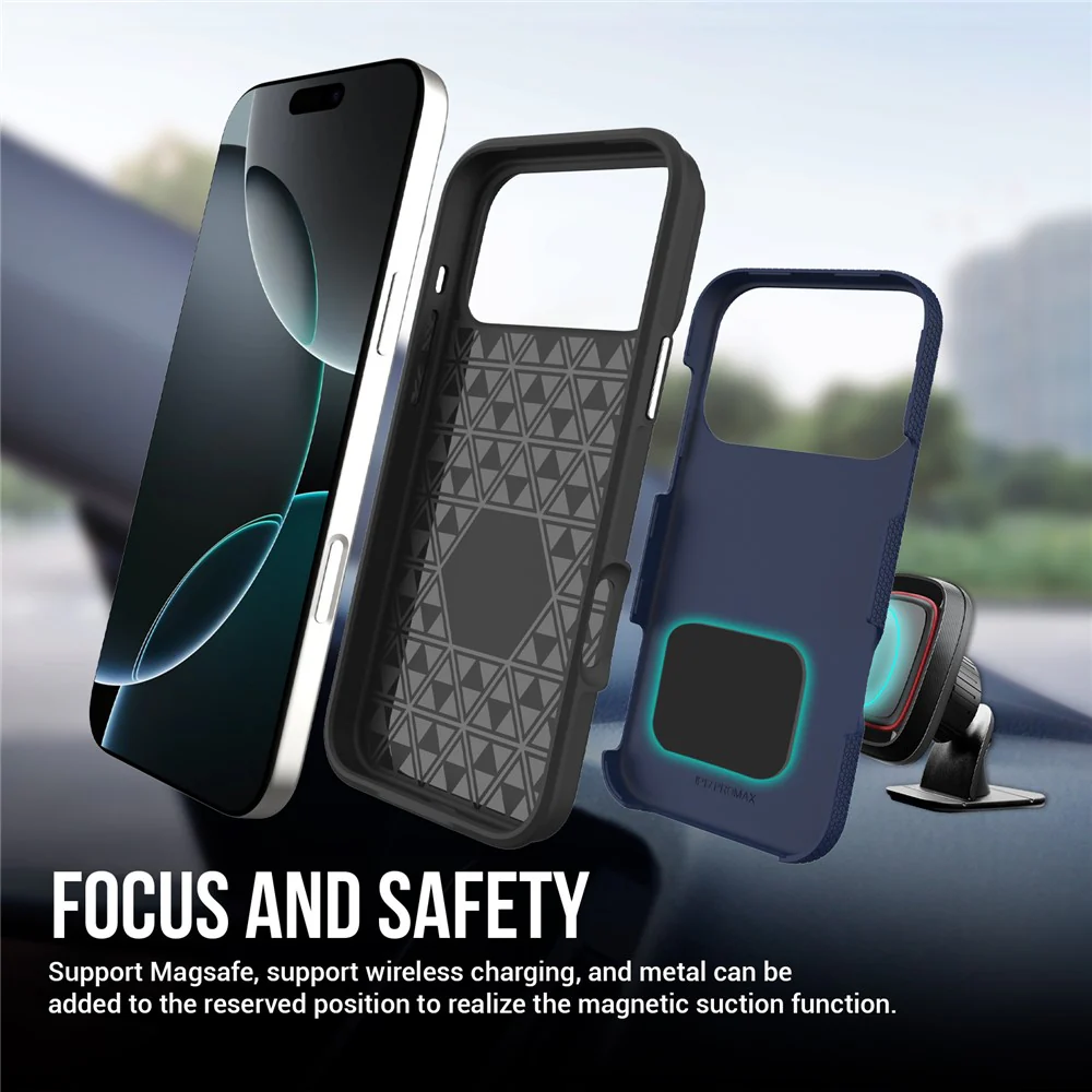 For iPhone 17 Pro Max Case TPU + PC Four Corner Anti-Drop Phone Cover - Navy Blue - Image 7