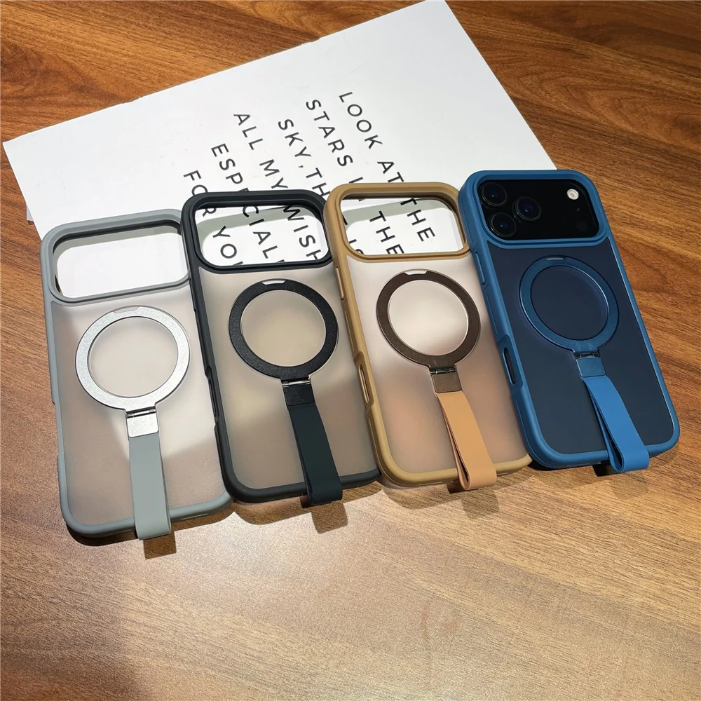 For iPhone 17 Pro Max Case TPU PC Phone Back Cover with Integrated Lanyard Metal Ring Kickstand - Black - Image 5
