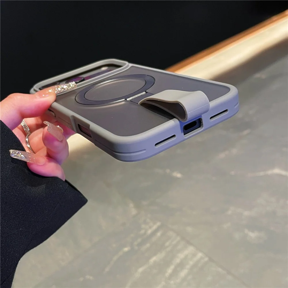 For iPhone 17 Pro Max Case TPU PC Phone Back Cover with Integrated Lanyard Metal Ring Kickstand - Titanium Grey - Image 3