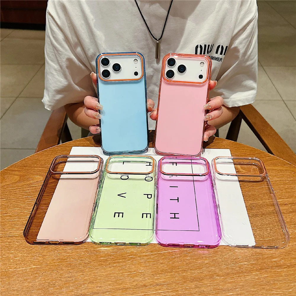 For iPhone 17 Pro Max Case TPU + PC Shockproof Phone Back Cover with Orange Camera Edge - Transparent Green - Image 6