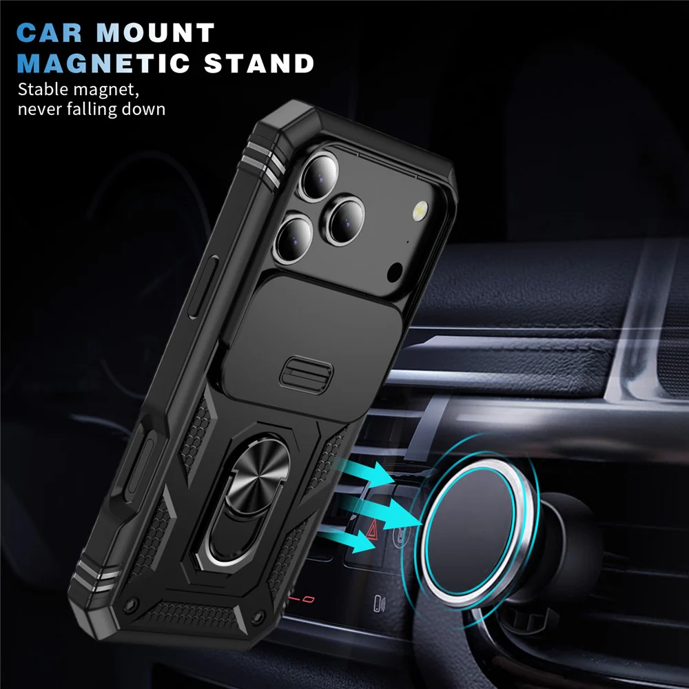 For iPhone 17 Pro Max Case TPU + PC Slide Camshield Kickstand Phone Cover - Black - Image 6