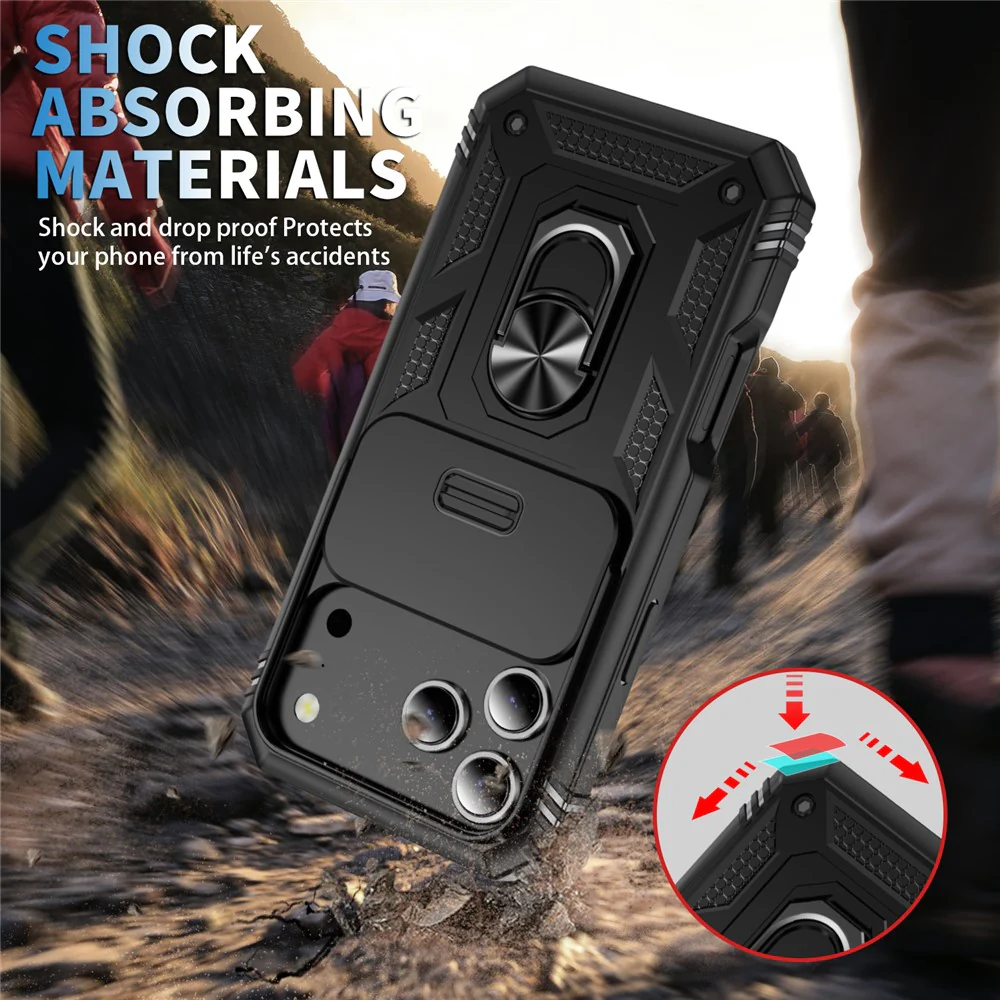 For iPhone 17 Pro Max Case TPU + PC Slide Camshield Kickstand Phone Cover - Black - Image 8