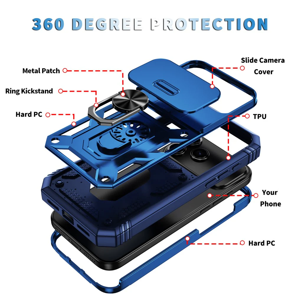 For iPhone 17 Pro Max Case TPU + PC Slide Camshield Kickstand Phone Cover - Blue - Image 4