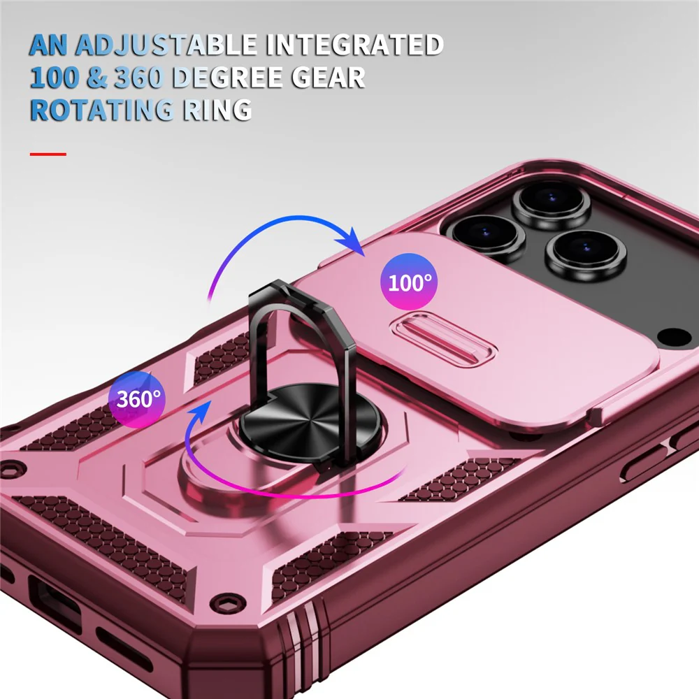 For iPhone 17 Pro Max Case TPU + PC Slide Camshield Kickstand Phone Cover - Dark Red - Image 2