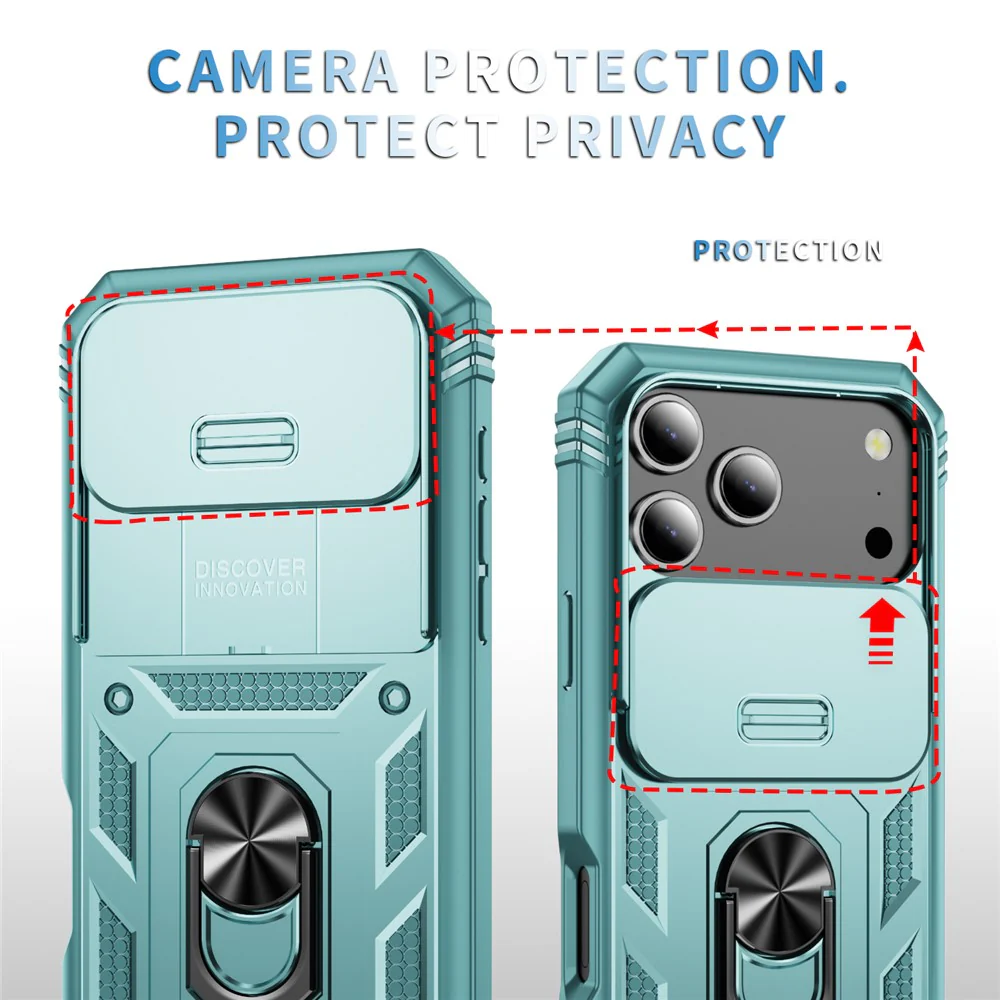 For iPhone 17 Pro Max Case TPU + PC Slide Camshield Kickstand Phone Cover - Green - Image 3