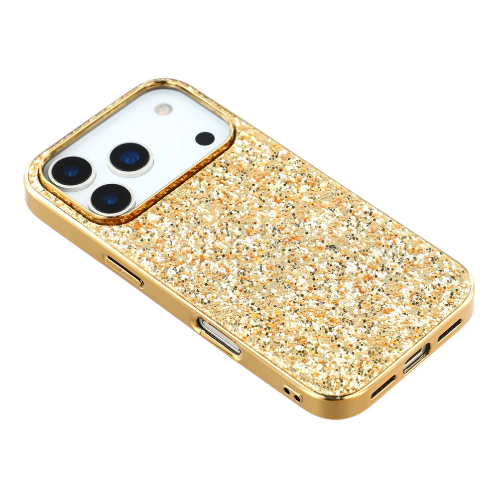 For iPhone 17 Pro Max Case TPU + PC Sparkling Glitter Phone Back Cover - Gold - Image 4
