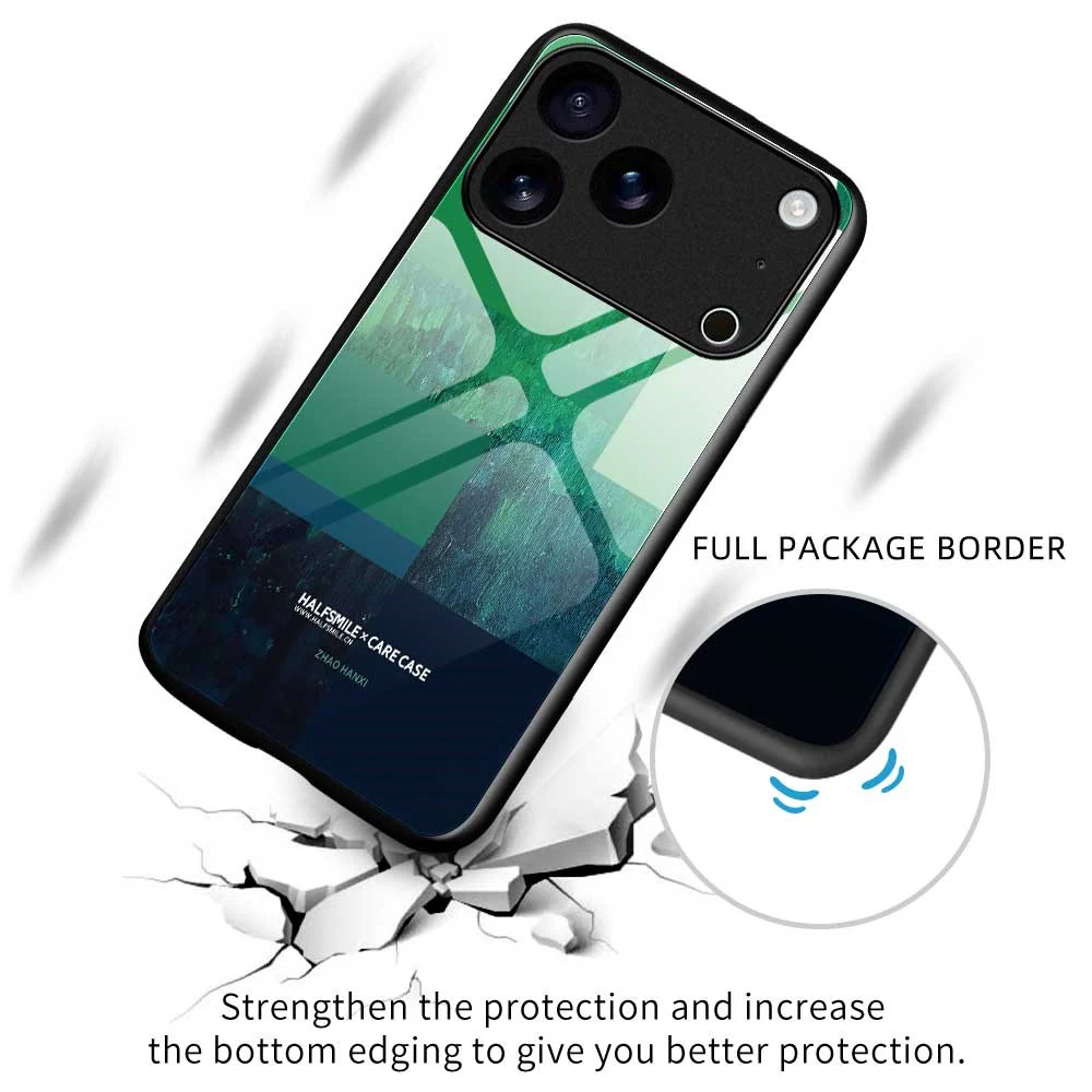 For iPhone 17 Pro Max Case TPU PC Tempered Glass Pattern Printing Anti Drop Phone Back Cover - B0232 - Image 3