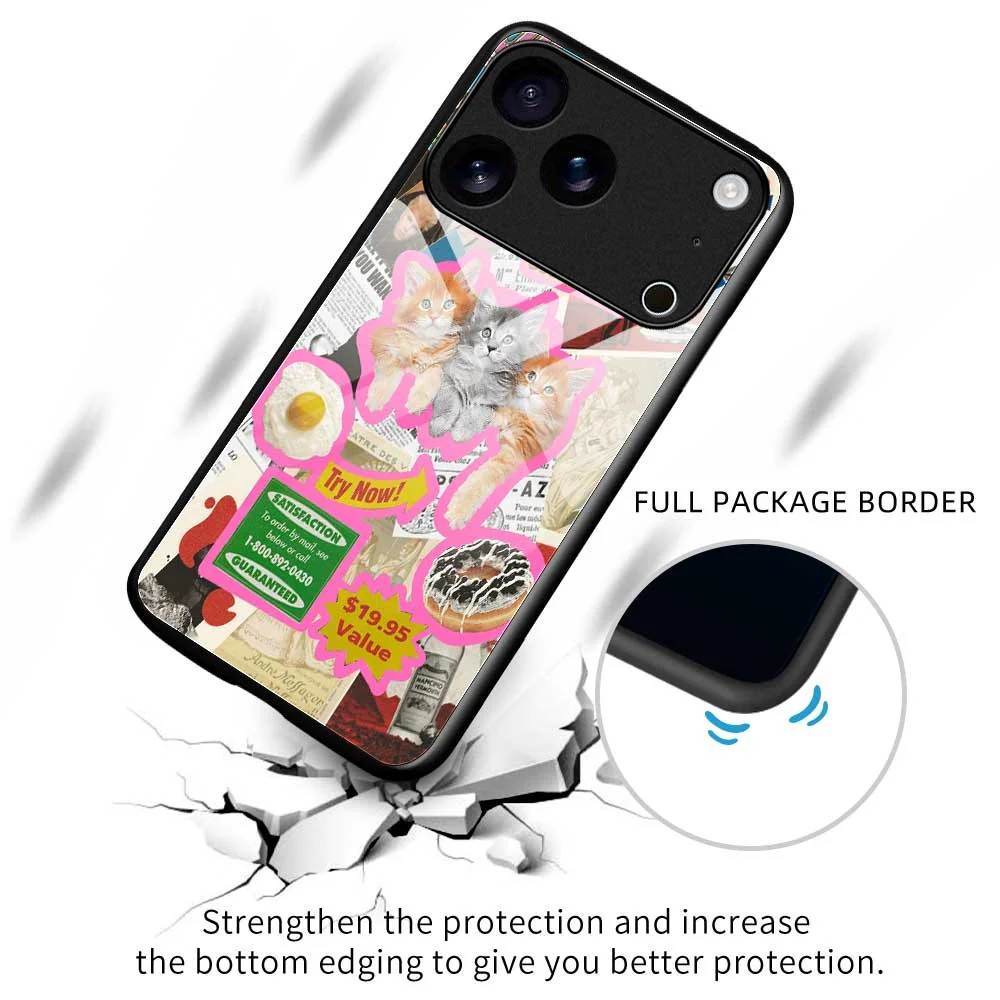 For iPhone 17 Pro Max Case TPU PC Tempered Glass Pattern Printing Anti Drop Phone Back Cover - B0234 - Image 3
