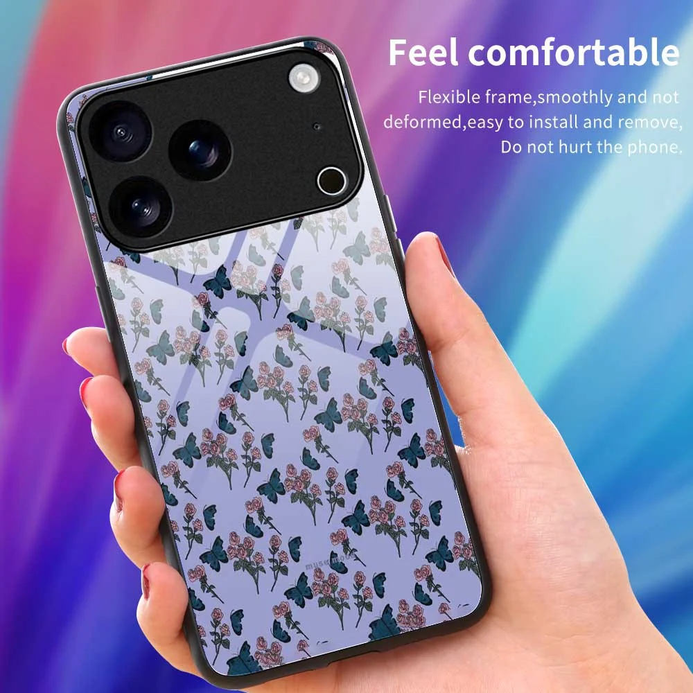 For iPhone 17 Pro Max Case TPU PC Tempered Glass Pattern Printing Slim Phone Back Cover - B0312 - Image 4