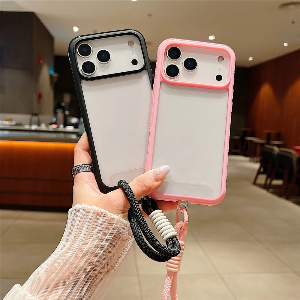 For iPhone 17 Pro Max Case TPU + PC Transparent Protective Phone Cover with Wrist Strap - Army Green - Image 5