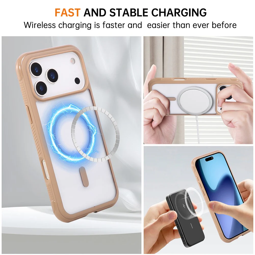 For iPhone 17 Pro Max Case TPU + PC Transparent Protective Phone Cover with Wrist Strap - Coffee - Image 4