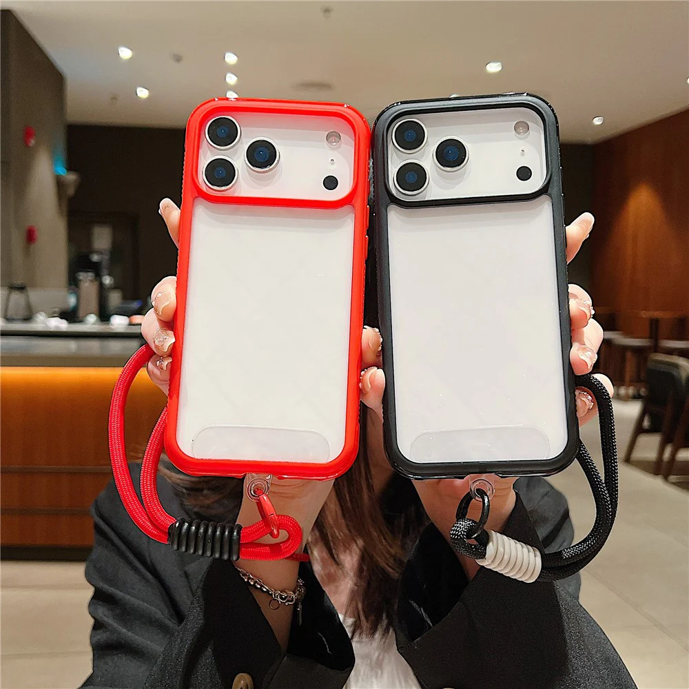 For iPhone 17 Pro Max Case TPU + PC Transparent Protective Phone Cover with Wrist Strap - Sapphire - Image 3