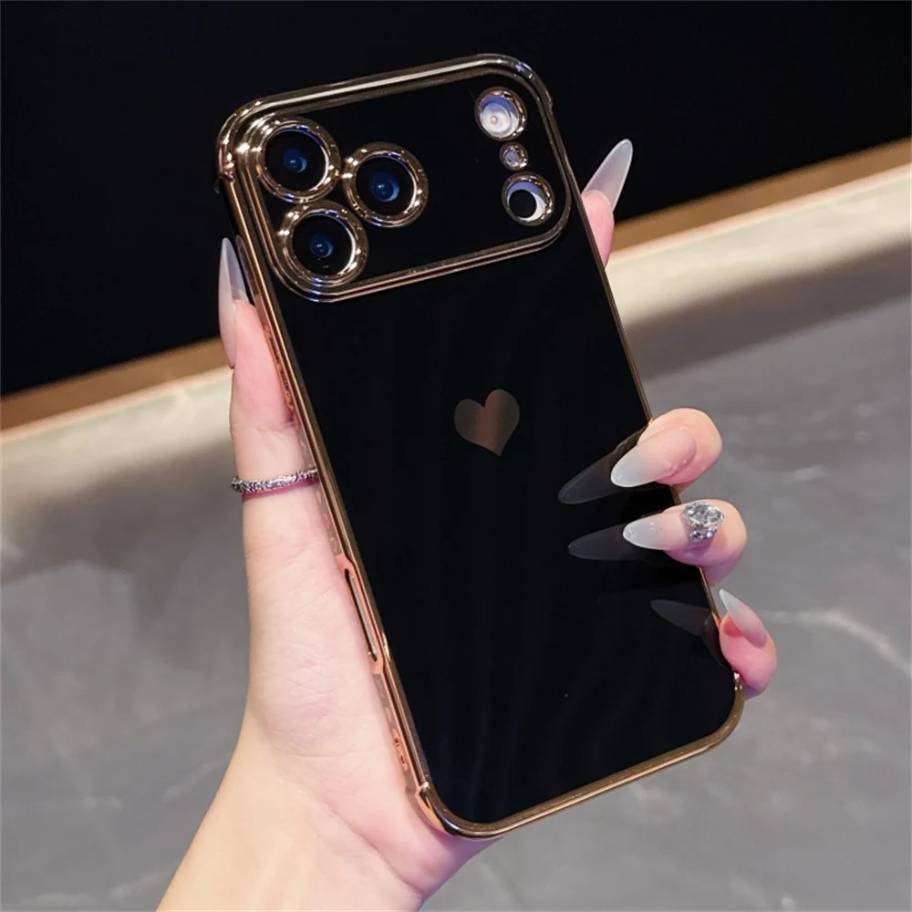 For iPhone 17 Pro Max Case TPU Phone Back Cover Electroplating Heart Pattern - Black - Image 3