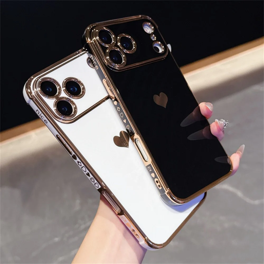 For iPhone 17 Pro Max Case TPU Phone Back Cover Electroplating Heart Pattern - Black - Image 4