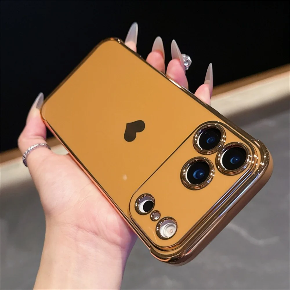 For iPhone 17 Pro Max Case TPU Phone Back Cover Electroplating Heart Pattern - Brown - Image 3