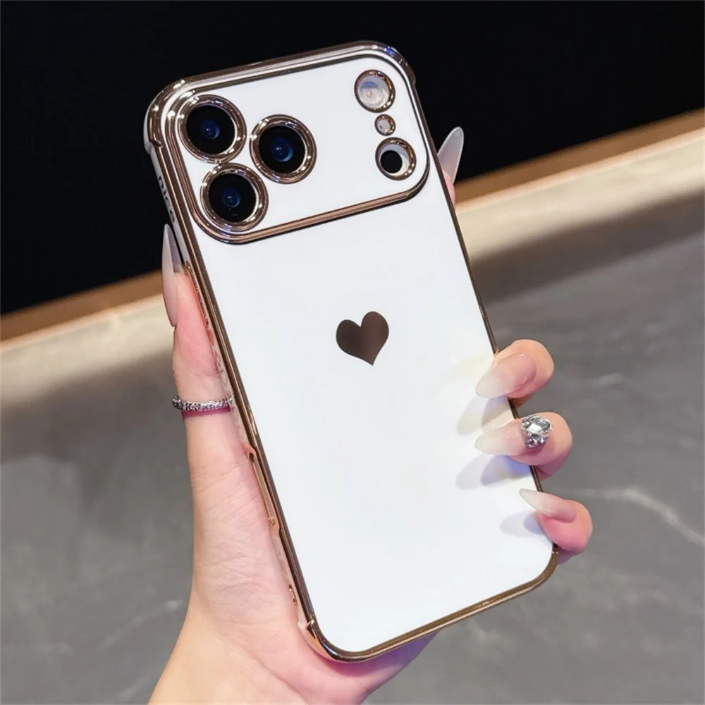 For iPhone 17 Pro Max Case TPU Phone Back Cover Electroplating Heart Pattern - Desert Gold - Image 2