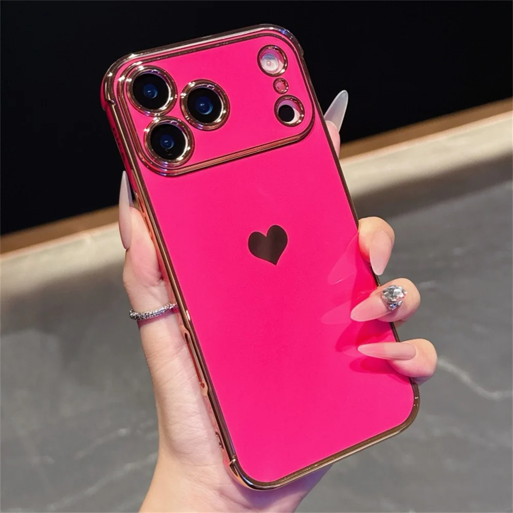 For iPhone 17 Pro Max Case TPU Phone Back Cover Electroplating Heart Pattern - Rose - Image 2