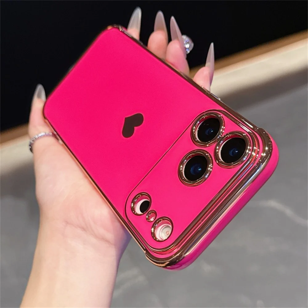 For iPhone 17 Pro Max Case TPU Phone Back Cover Electroplating Heart Pattern - Rose - Image 3