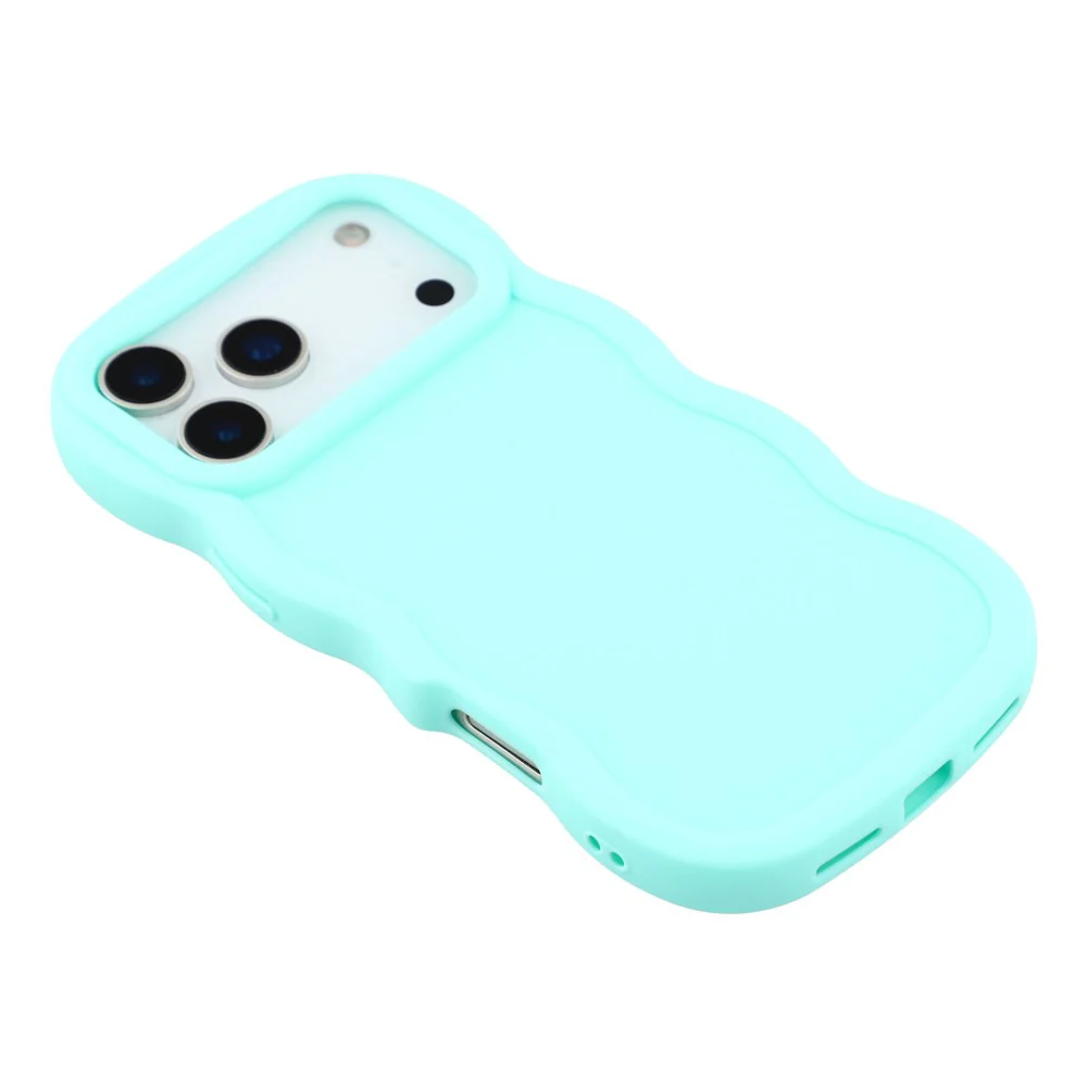 For iPhone 17 Pro Max Case TPU Protective Phone Cover Unique Curly Wave Frame - Light Green - Image 4