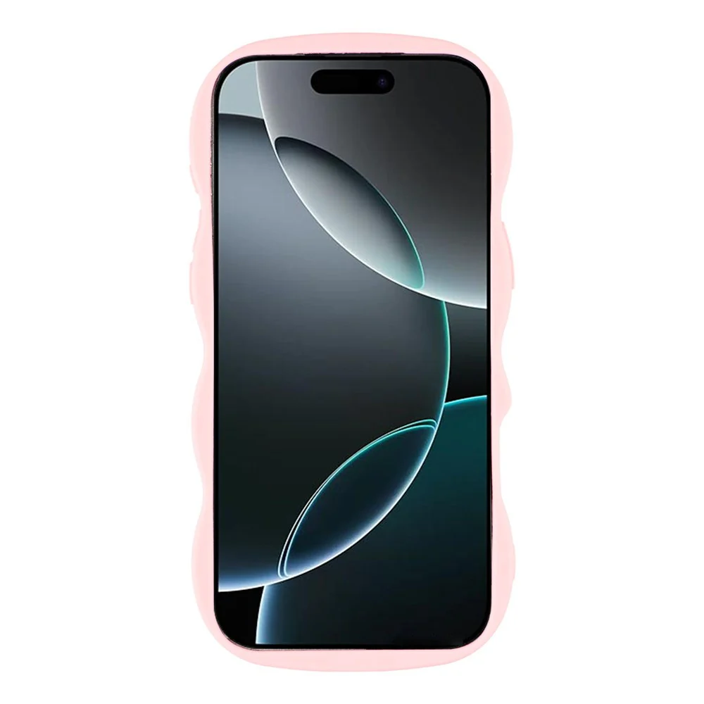For iPhone 17 Pro Max Case TPU Protective Phone Cover Unique Curly Wave Frame - Pink - Image 2