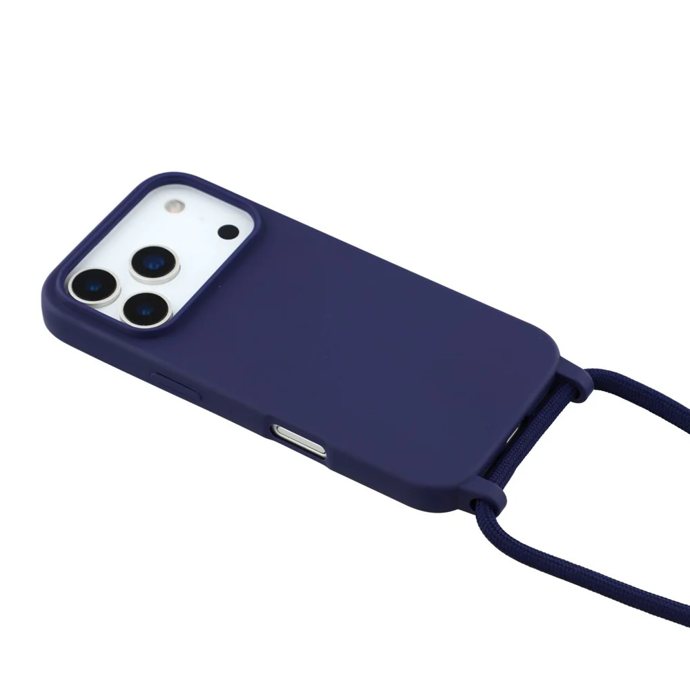For iPhone 17 Pro Max Case TPU Soft Shockproof Phone Cover with Adjustable Lanyard - Dark Blue - Image 4
