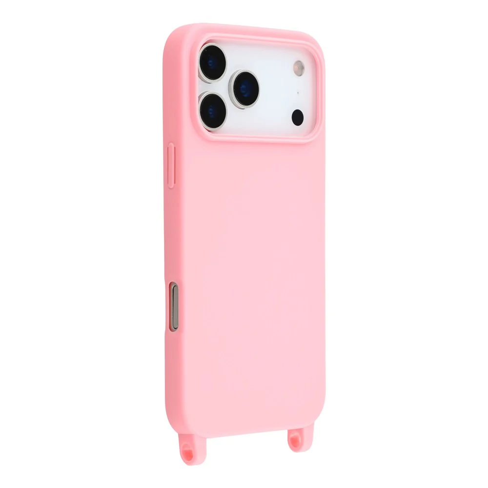 For iPhone 17 Pro Max Case TPU Soft Shockproof Phone Cover with Adjustable Lanyard - Pink - Image 3