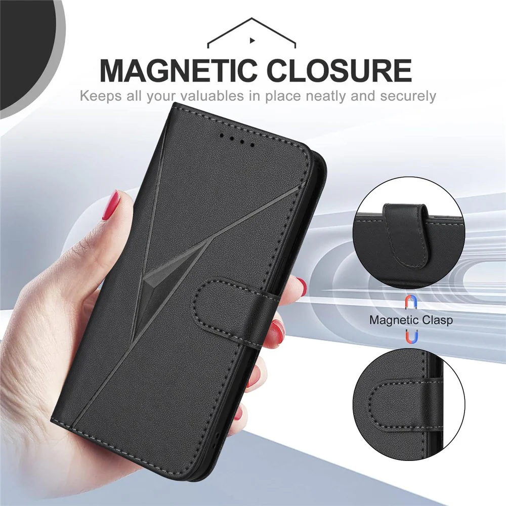For iPhone 17 Pro Max Case Triangle Imprint Leather Phone Cover with Lanyard - Black - Image 3
